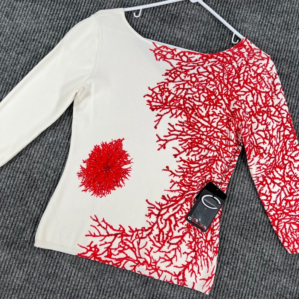 Cyrus Sweater Sweatshirt Womens Medium White Red Sequins Long Sleeve New
